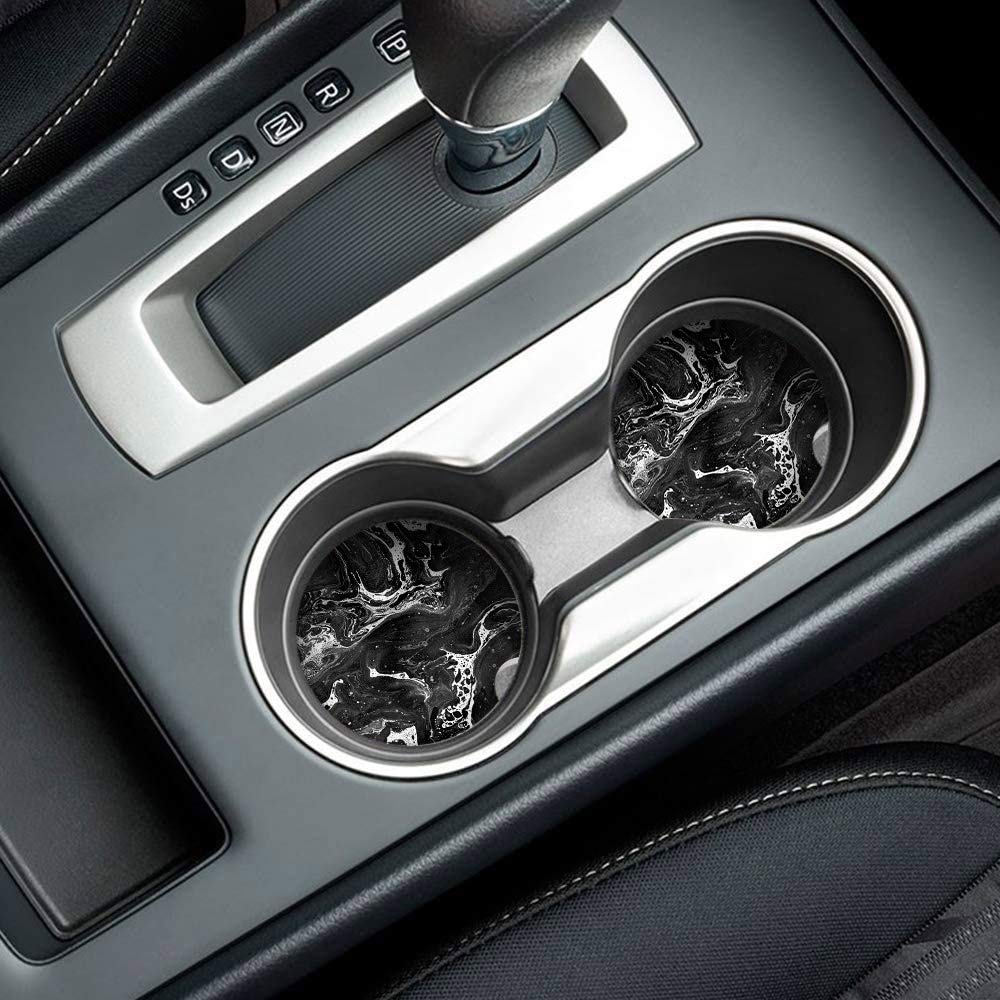 Britimes Absorbent Car Coasters 2 Pack For Cup Holders, 2.56'' Ceramic Stone & Non-Scratch Cork Base Drink Coasters Black Marble